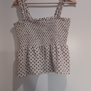 Carly Jean Los Angeles Smocked Cream and Brown Blouse